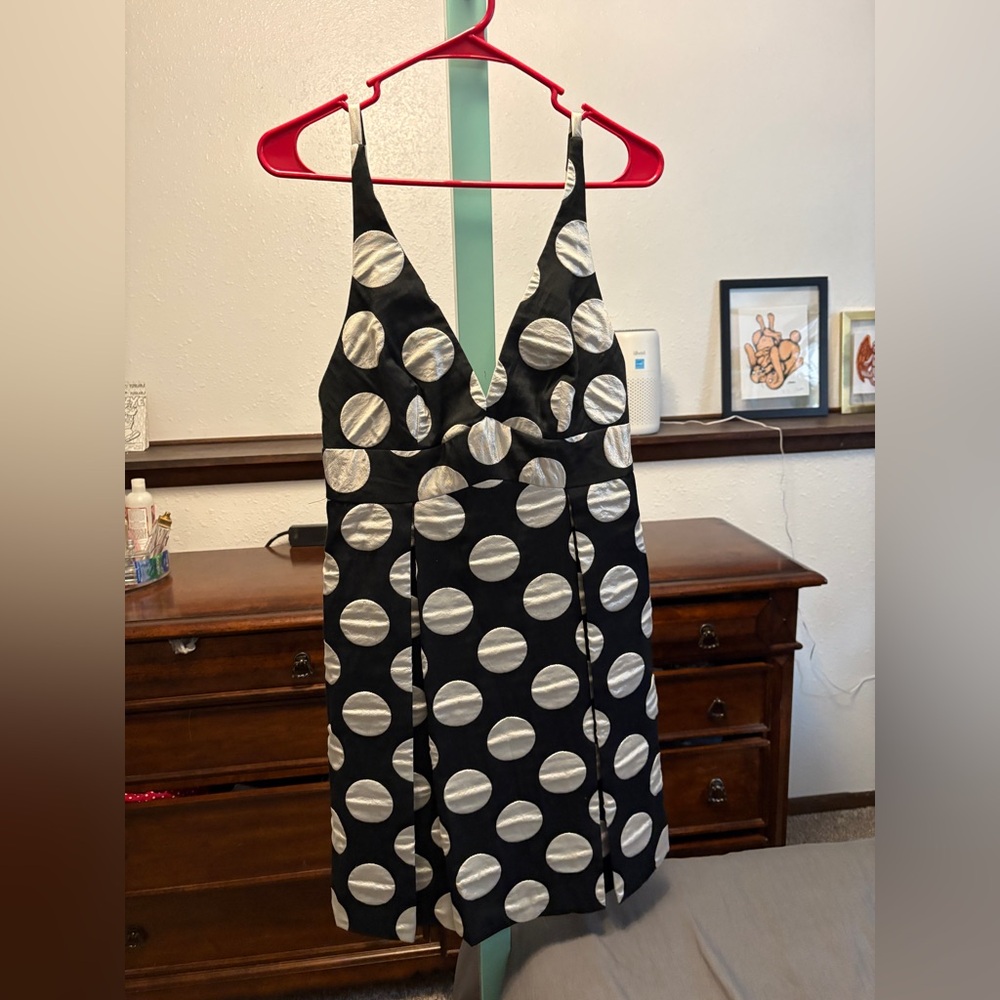 Milly Black Dress with Silver Polka Dots